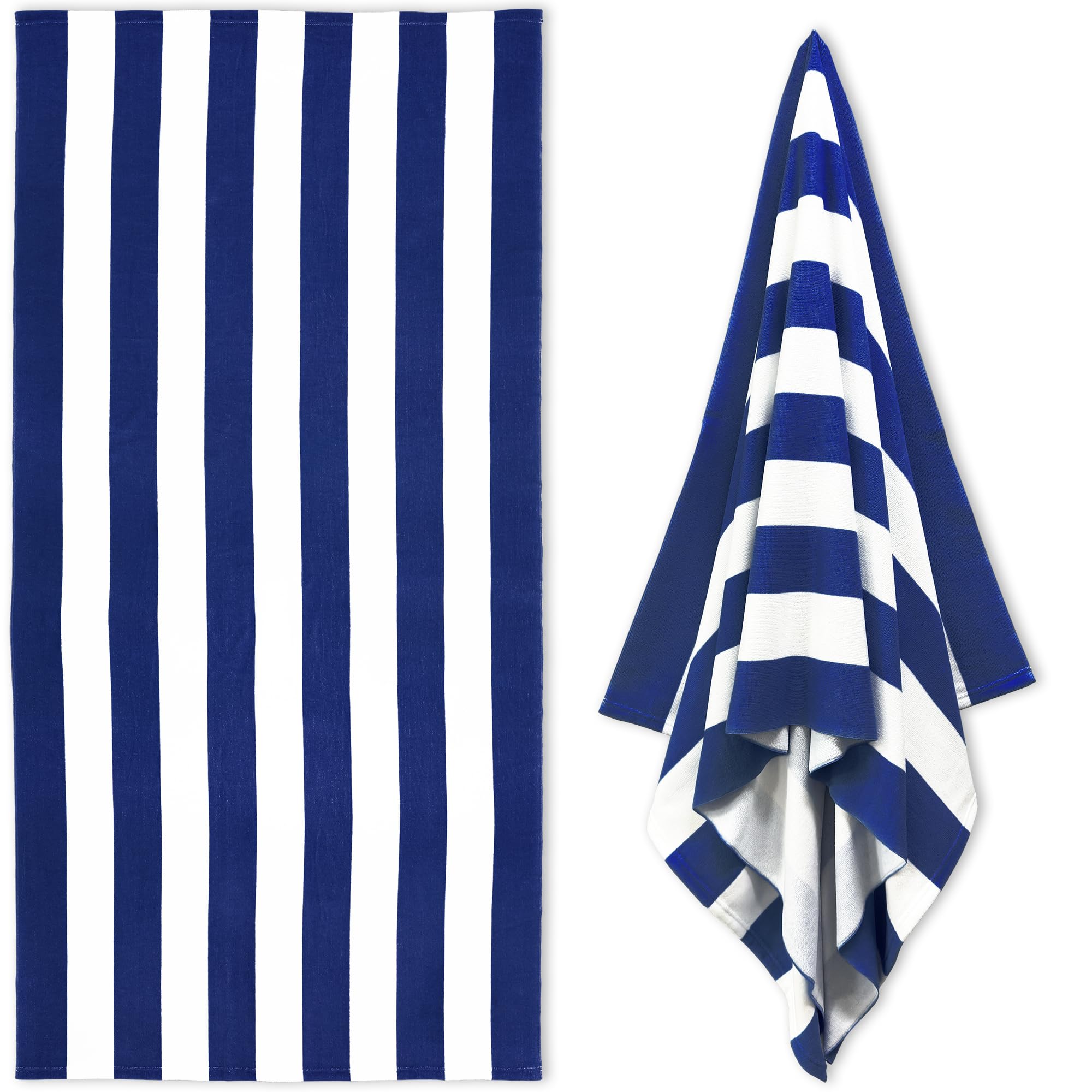 Large Oversized Beach Towel - 35 x 70 Inch Microfiber Pool Towel, Navy Striped Quick Dry Cabana Swim Towel