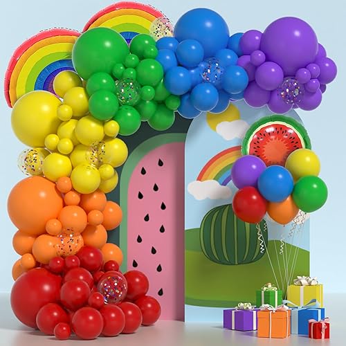 Janinus Kit de arco de globos de arco iris, juegos de globos de colores, 135 piezas de guirnalda de globos de colores surtidos con globos de papel