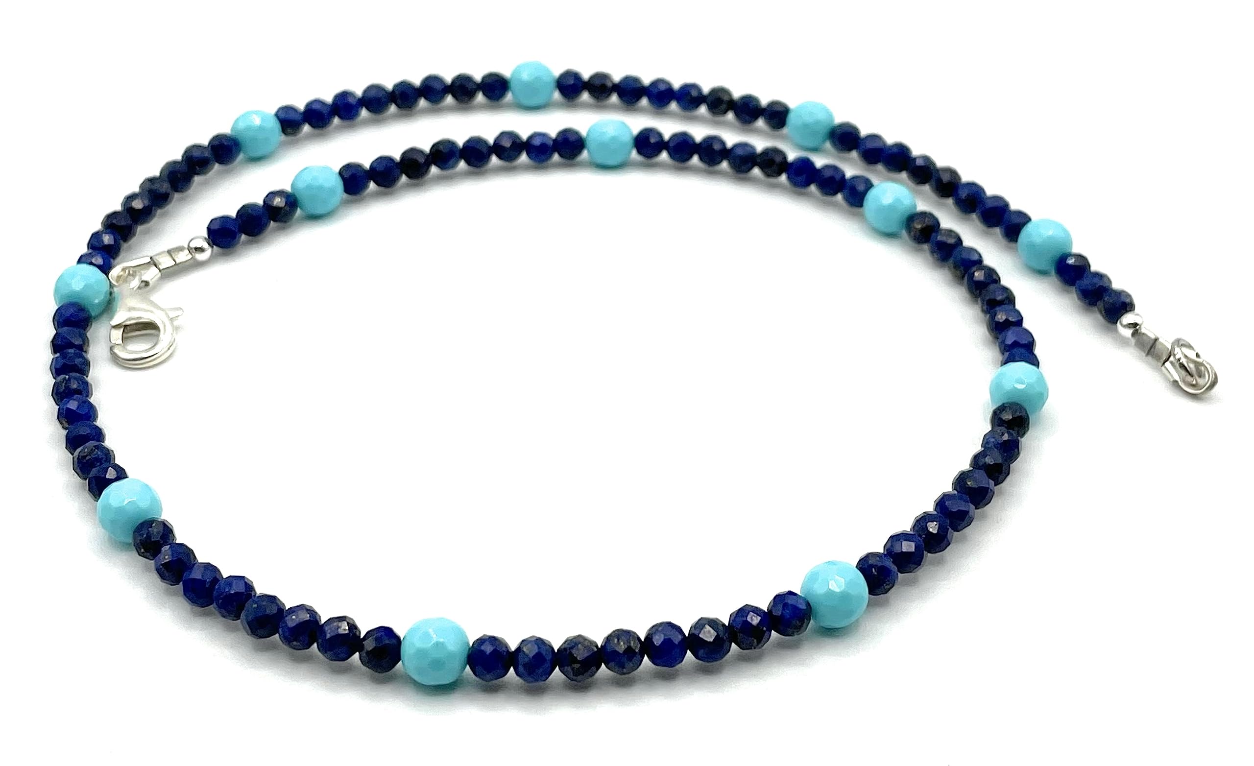 Collana Lapislazzuli Blu e Turchesi, Argento 925, Girocollo con Pietre Piccole, Gioielli Minimalisti, Bijoux Semplici, Pietra di Settembre