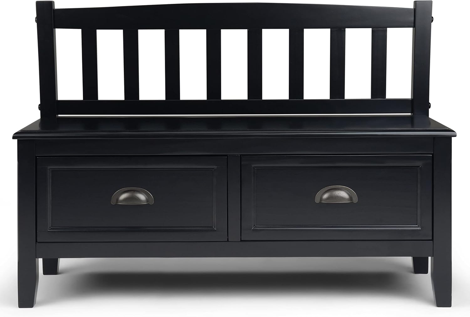 Black Solid Wood Entryway Bench with Storage Drawers
