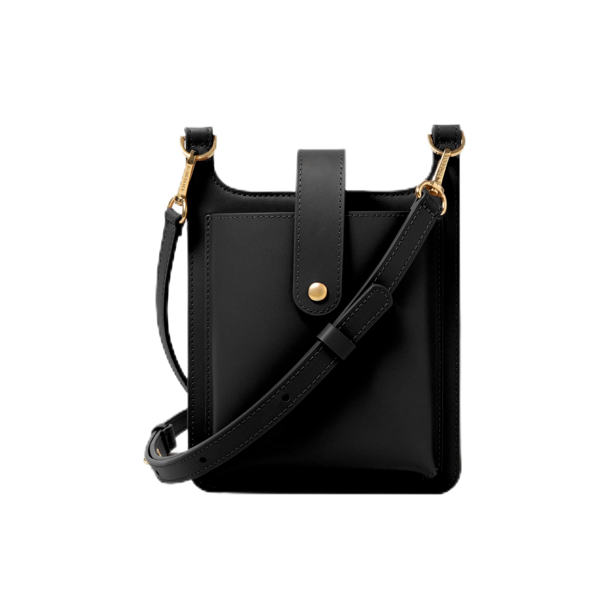 Bandolier Parker Crossbody Cell Phone Bag in Genuine Smooth Leather for Women| Adjustable Strap. Exterior Zipper Pocket for Cards. Gold Luxe Hardware