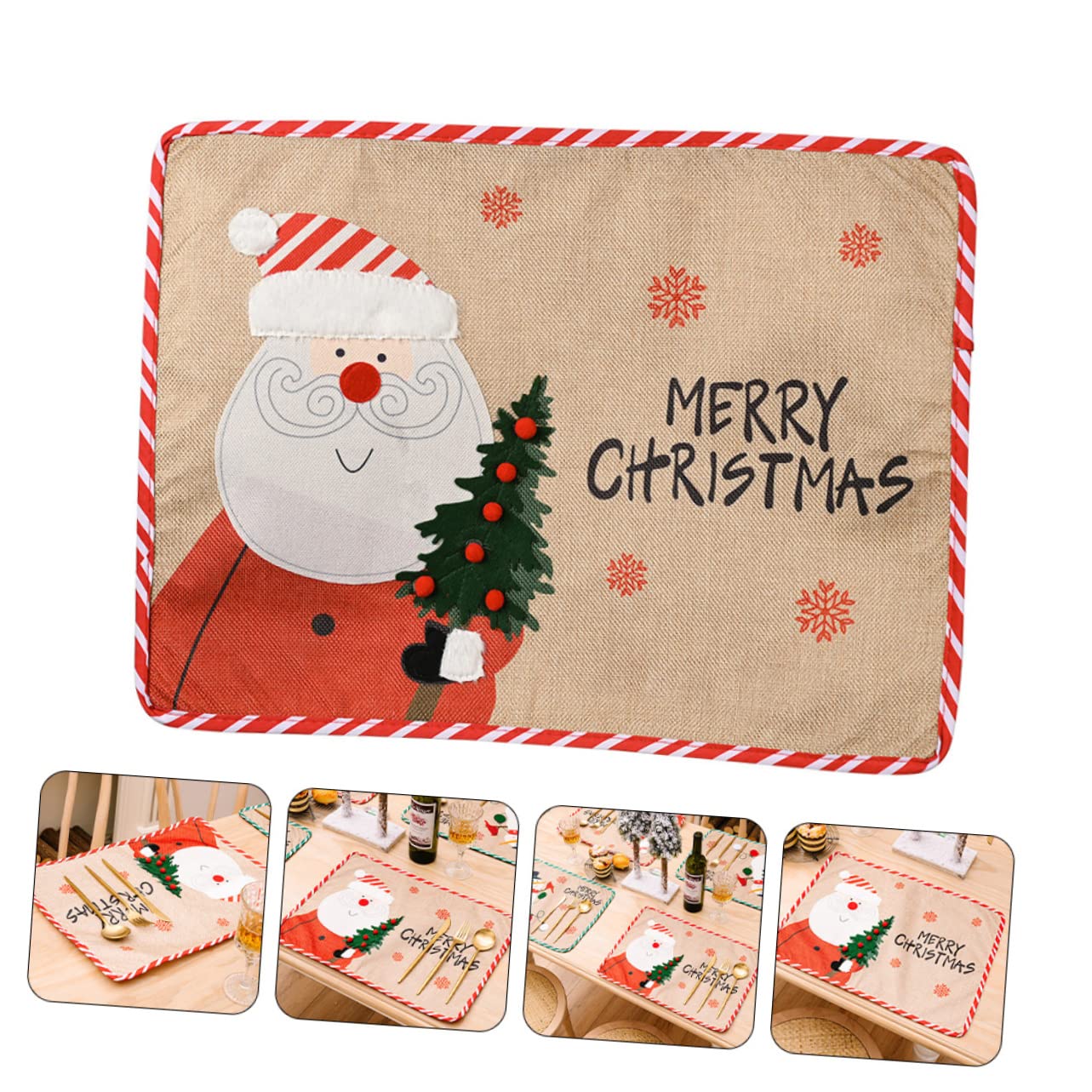 TOPBATHY 5 Piezas Decoración Navideña Mantel De Papá Noel Manteles Individuales De Algodón Tapete De Mesa De Comedor De Navidad Manteles De Cocina Manteles De Navidad Rojo Tela