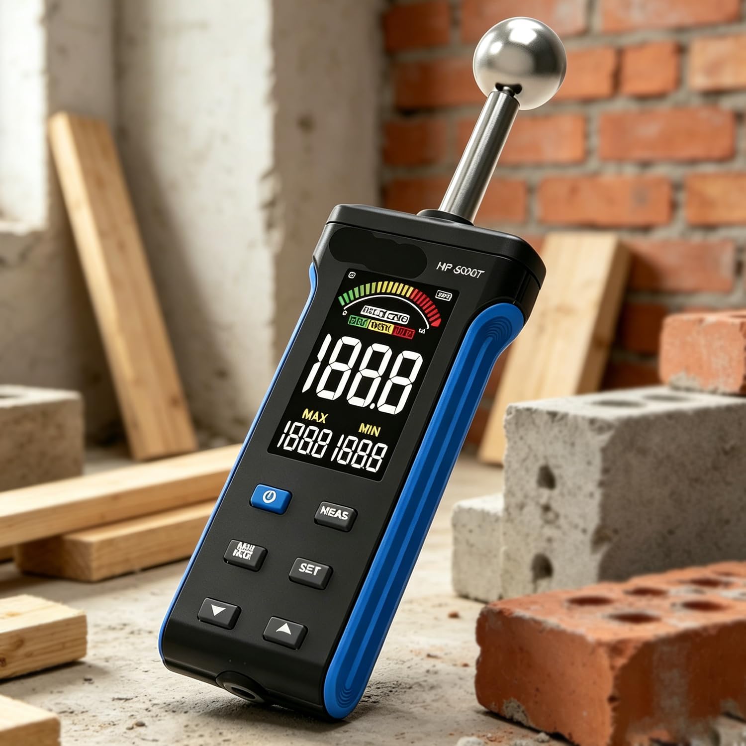 Misuratore di umidità del Legno Senza Contatto, con Sonda A Sfera, Allarme Acustico, Display LCD A Colori, profondità di Analisi 20-40 Mm, per Pareti, Intonaci, Tronchi, Roulotte, Pavimenti