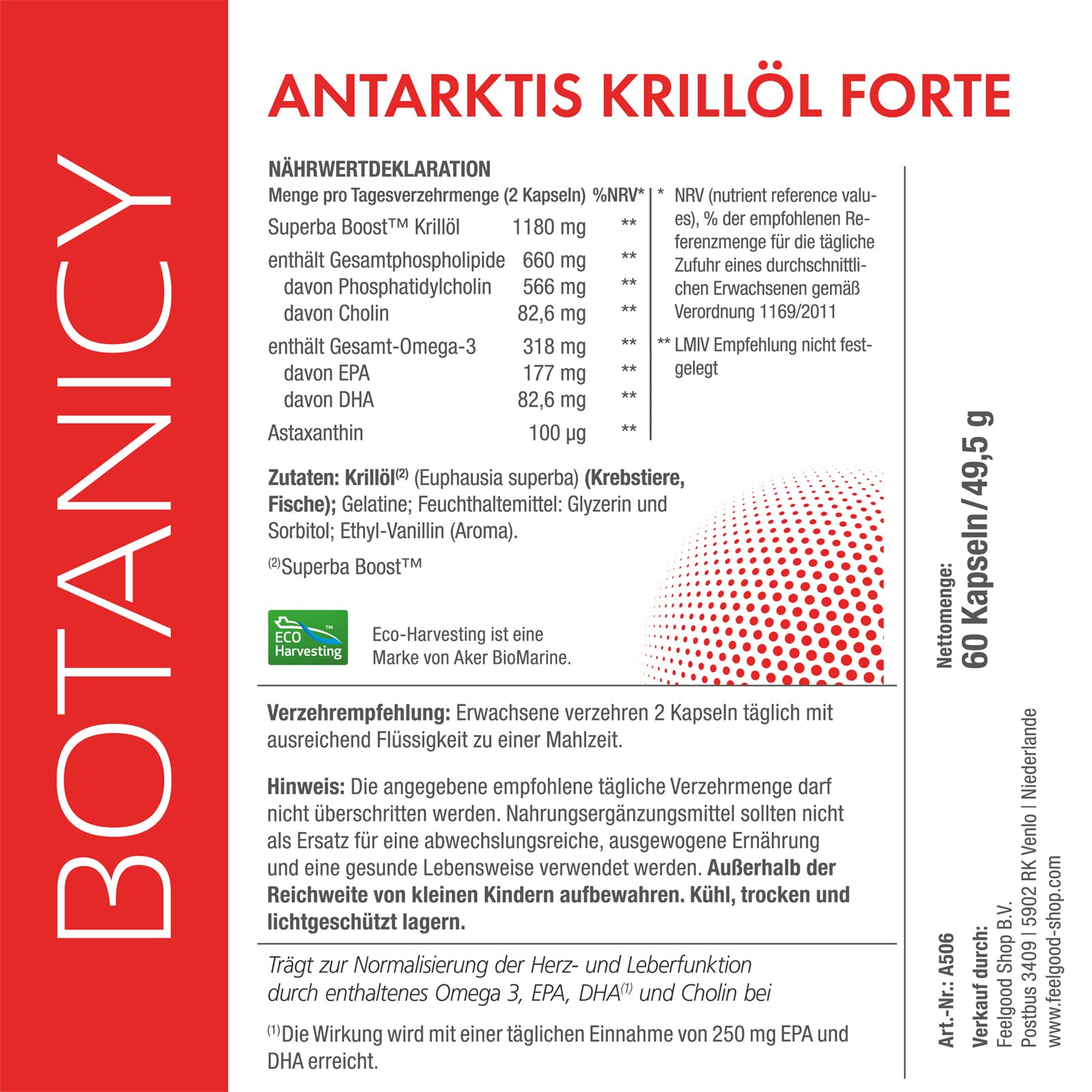 Omega 3 Krillöl Kapseln - 60 Stück - Antarktis Krillöl Forte - Für Herz und Leber - Superba Boost™ Omega 3 Öl aus Krill - Omega-3-Fettsäuren DHA & EPA, Astaxanthin & Cholin