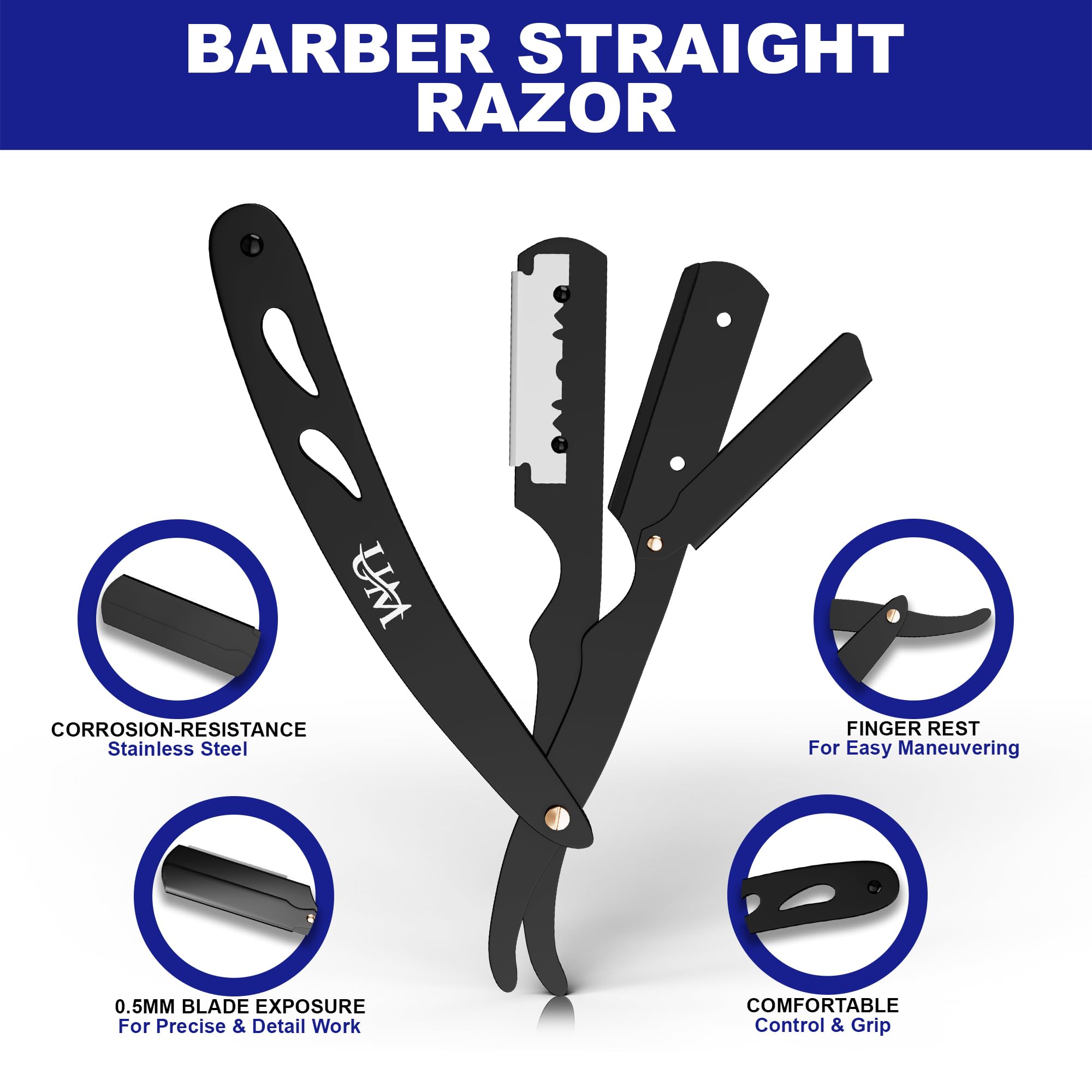 UM Supplies Straight Razors For Men Beard Shaving Knives Professional Barber Straight Edge Razor Shaving Kit For Close Shave Beard Cut Throat Safety Razor Navajas Para Barbero Shavette