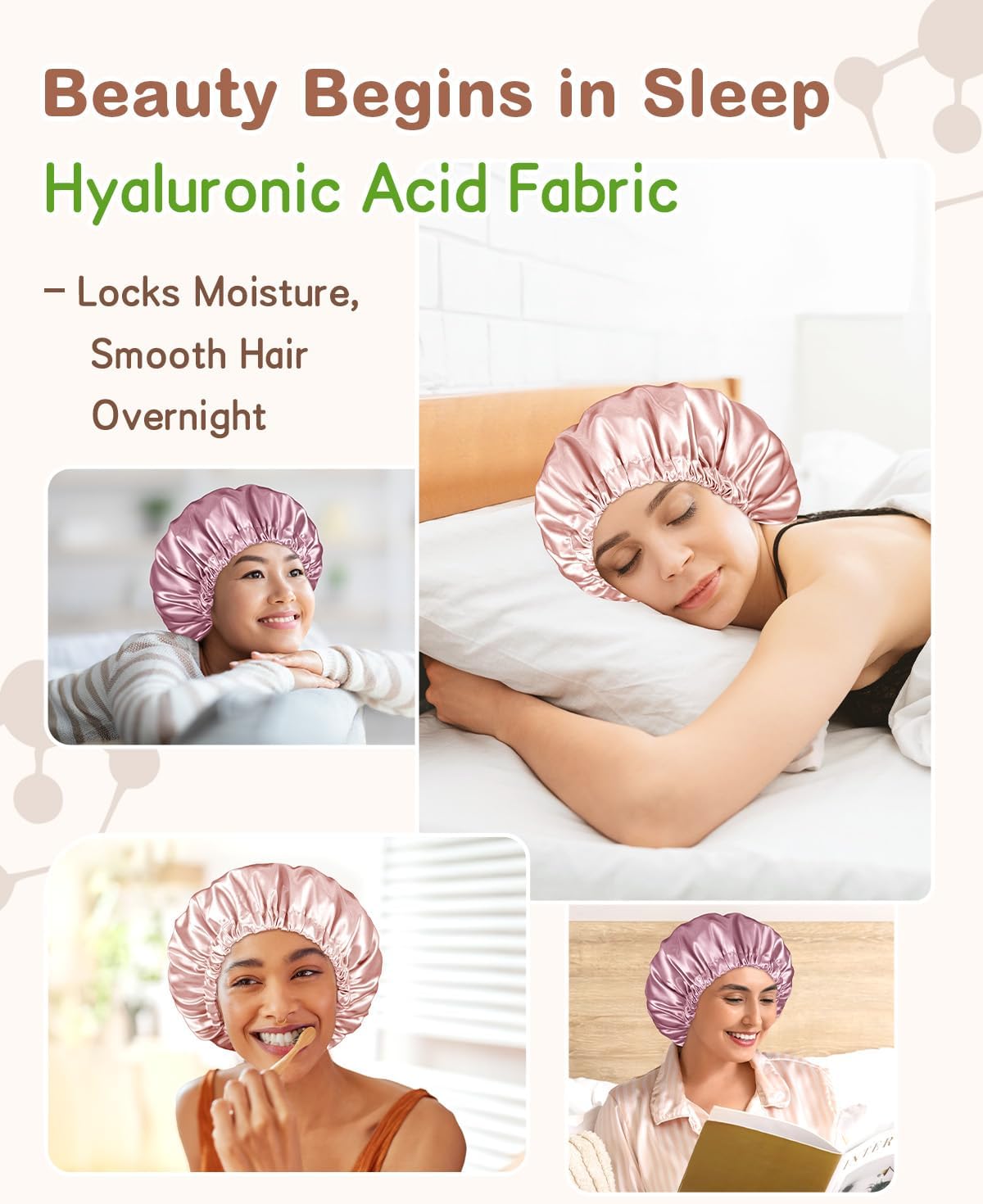 BONNET QUEEN Silk Bonnet for Sleeping Hyaluronic Acid Satin Bonnet, Double Layer Hair Wrap for Curly Hair Women Sleep Cap - Image 6