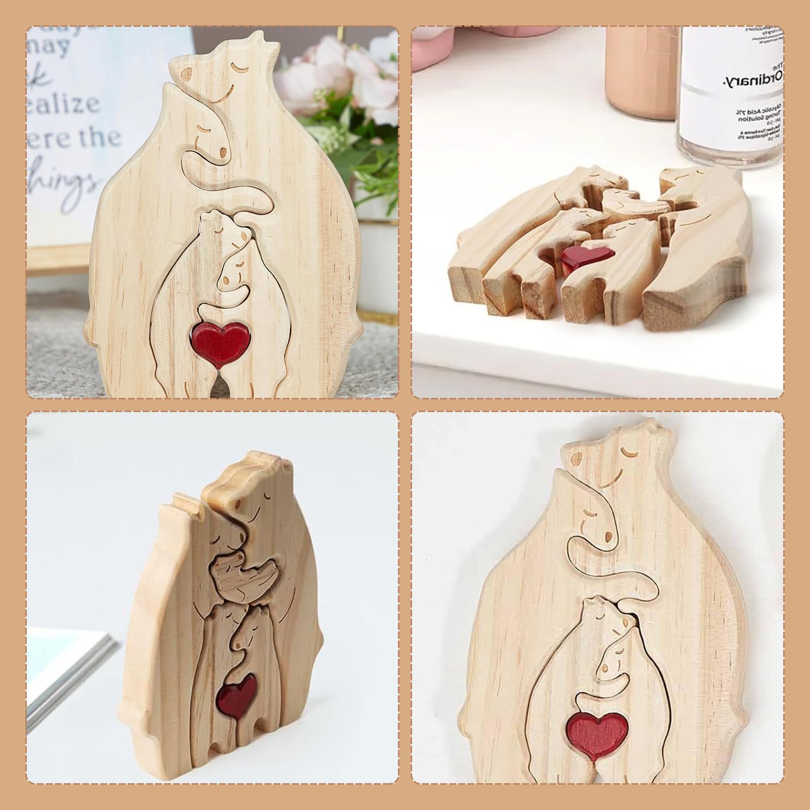 Personalisiertes Bärenfamilien Holzpuzzle – Holz Kunstwerk Mit Namen, Desktop Deko & Familiengeschenk (11,2x15x2 Cm)