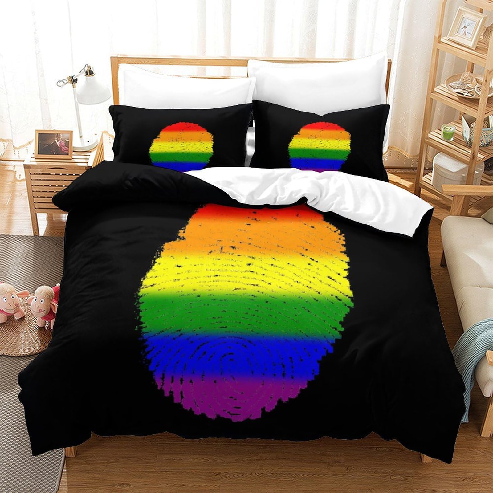 XiaopangXY Breathable Pride Month Duvet Cover Double（200x200cm）, Cozy Sleeping Aid LGBTQ Fingerprint Comforter Cover for Kids & Adults, Comfortable Home Bedding Set