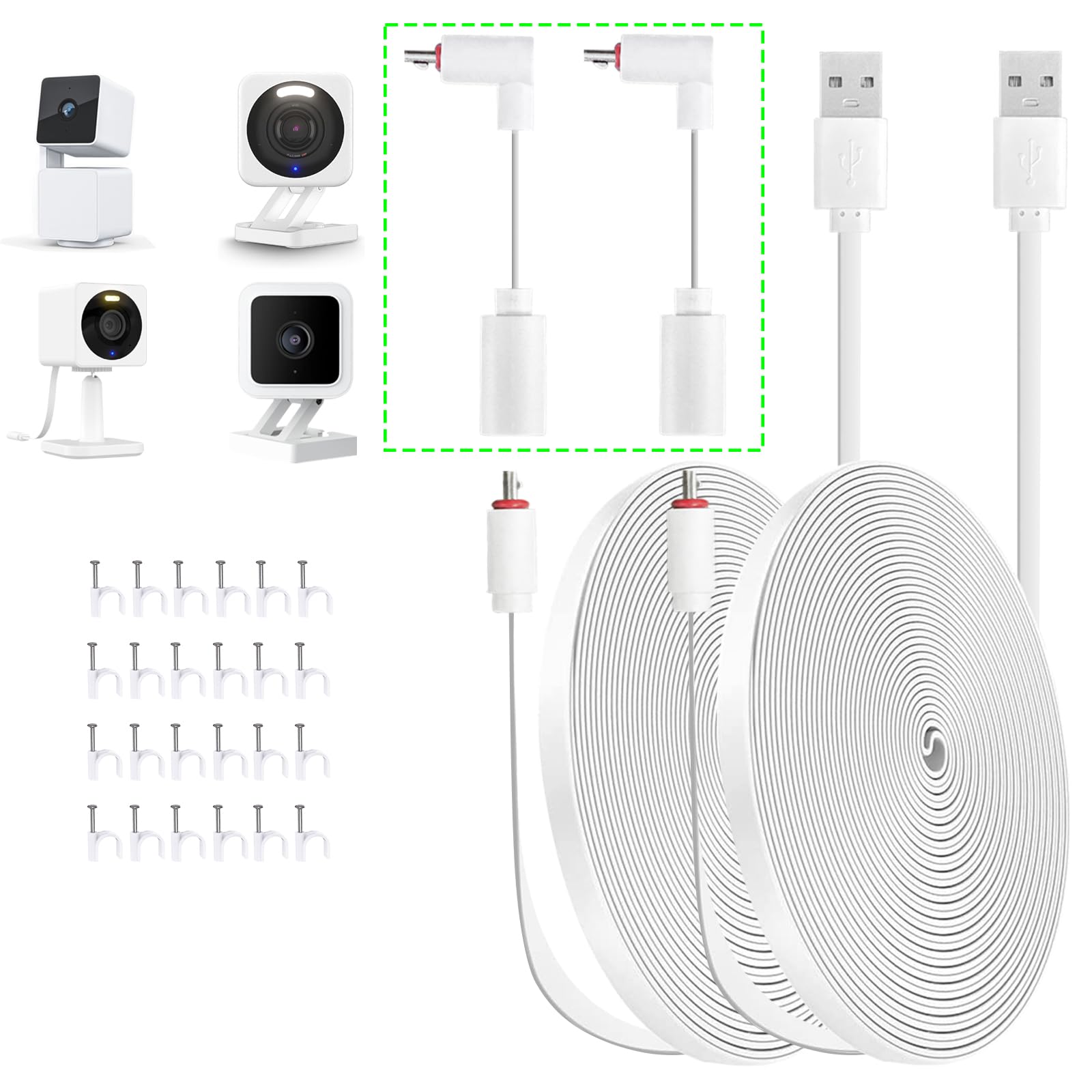 AYIIFEI 26FT Power Extension Cable for Wyze Cam v4, Wyze Cam Pan v3, Wyze OG, Wyze Cam v3, and v3 Pro Indoor/Outdoor, Waterproof Flat Micro USB