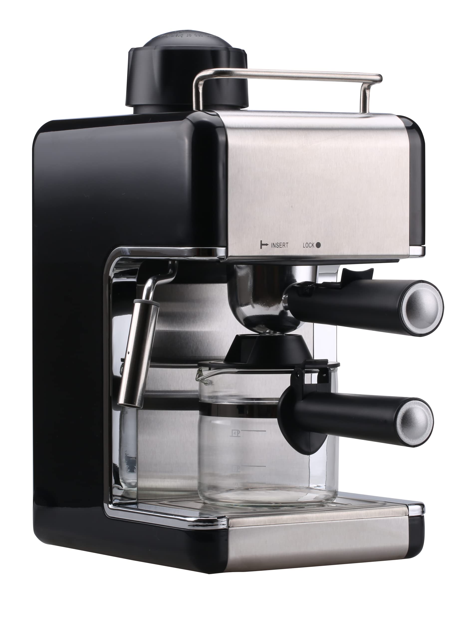 SILVANO Cafetera Espreso de 800 W - Jarra 240 ml con Medidor de Agua - Capacidad de 2 a 4 Tazas - Función Capuchino - Mango Portafiltro - Bandeja Extraíble - Presión 3,5 Bar