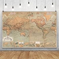 Vista 3 de AOFOTO Telón de fondo de fotografía de mapa del viejo mundo de 7 x 5 pies, estilo vintage, retro, mapa náutico del mundo, fondo marrón antiguo