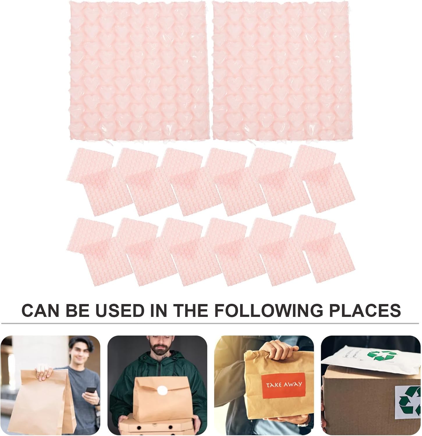 60pcs Pink Heart Bubble Pouches for Shipping, Double Walled