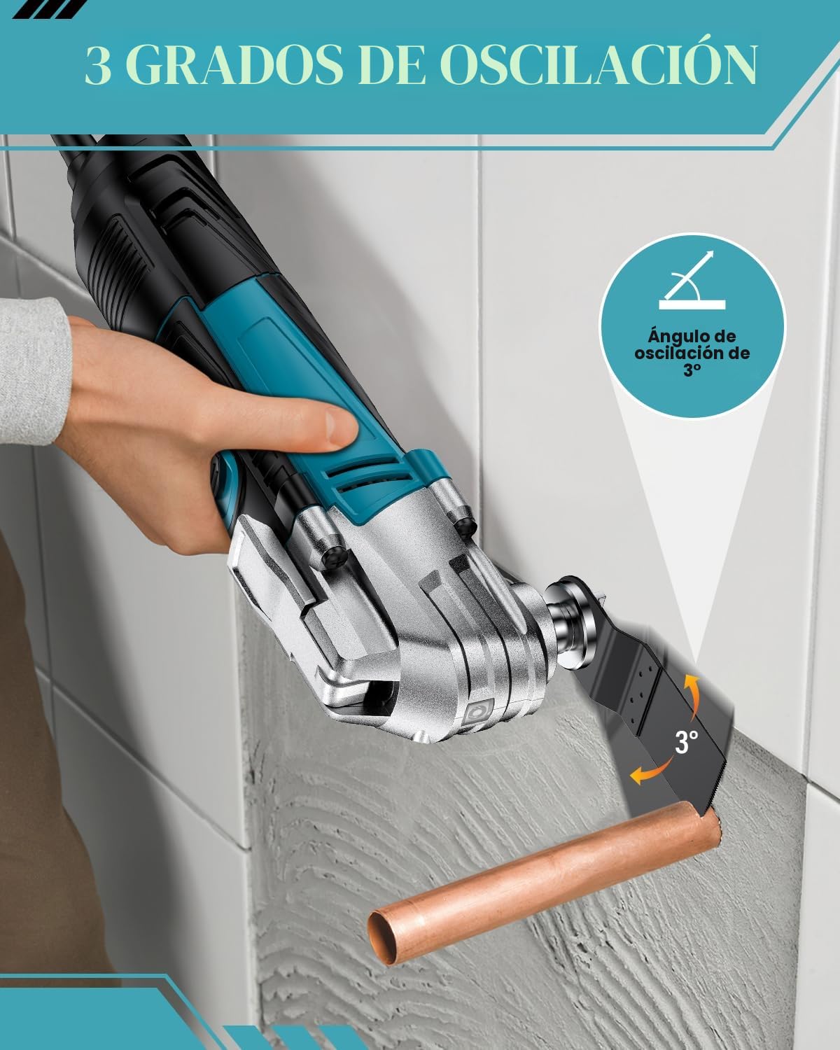 Multiherramienta Oscilante con 23 Accesorios, 300W Herramienta Multifunción con 10000-22000 RPM 6 Velocidades Variables,Ángulo de Oscilación 3⁰ Sierra Oscilante Multitool para Cortar, Tallar, Pulir