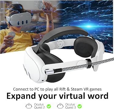 VZNEK Link Cable 16ft VR Cable for Meta Oculus Quest 2 Quest 3 Pro Pico Nylon Braided Accessories Gaming PC Steam VR USB 3.0 Data Transfer Type C Cable for VR Headset