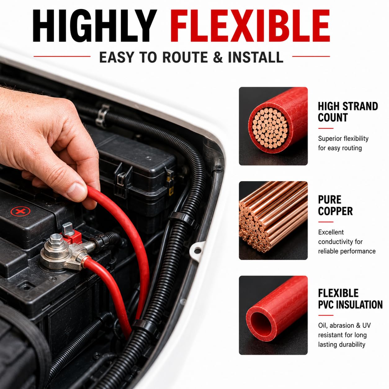 MKGT® - Cable flexible de PVC para batería, arranque y soldadura, color rojo y negro, 110/170/345 A, 16 mm, 25 mm, 35 mm (70 mm² negro, 1 metro)