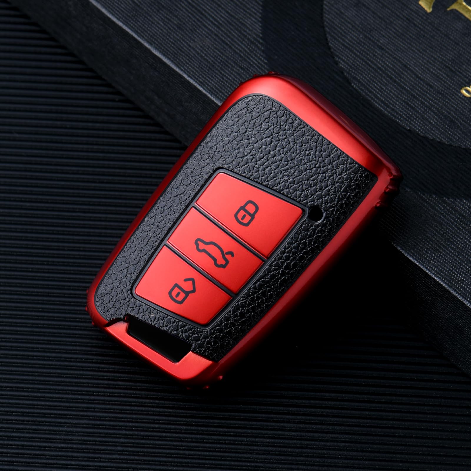 OATSBASF Etui na kluczyki samochodowe kompatybilne z VW Passat B8, VW, etui na klucze, etui na klucze, do VW Passat, Seat, CC, Golf 7, Tiguan, MK2, Jetta, Skoda z 3 przyciskami (czerwone)