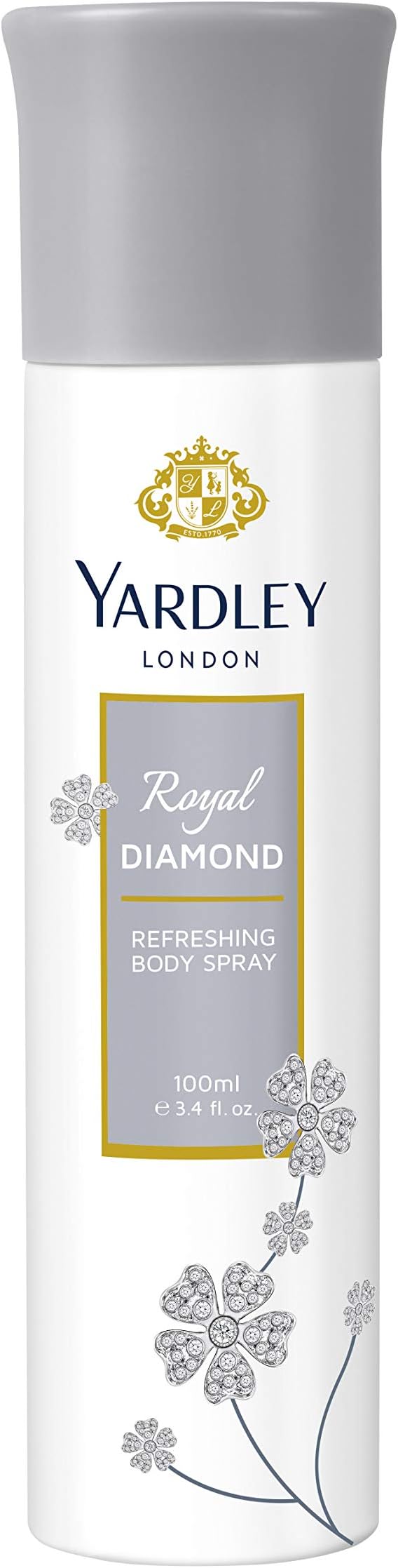 Yardley Royal Diamond Body Spray For Women, Sophisticated Fragrance, Delicate Romantic Floral Heart, 100 ml