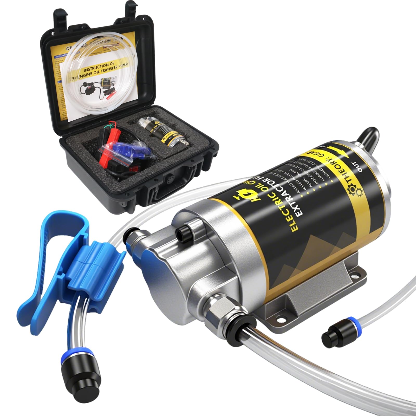 Photo 1 of 12V 100W Portable Oil Transfer Pump Set, 1-4L/min Fluid Transfer Pump for Engine Oil, Gear Oil, Lubricating Oil Change, Electric Self-Priming Motor Gear Oil Pump for Boat, Car, Trucks and Lawnmower