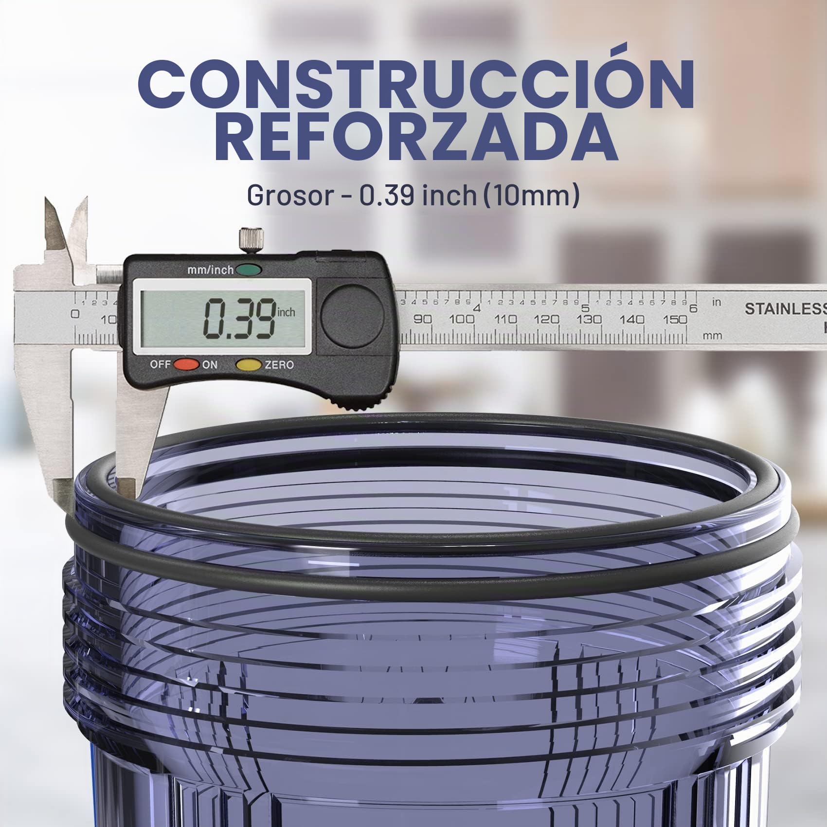 SimPure DB10C Filtro de Agua de 10"x4,5", Sistema de Filtración de Agua para Toda la Casa con Soporte & Llave, Entrada/salida de 1“ BSP Puerto de Latón