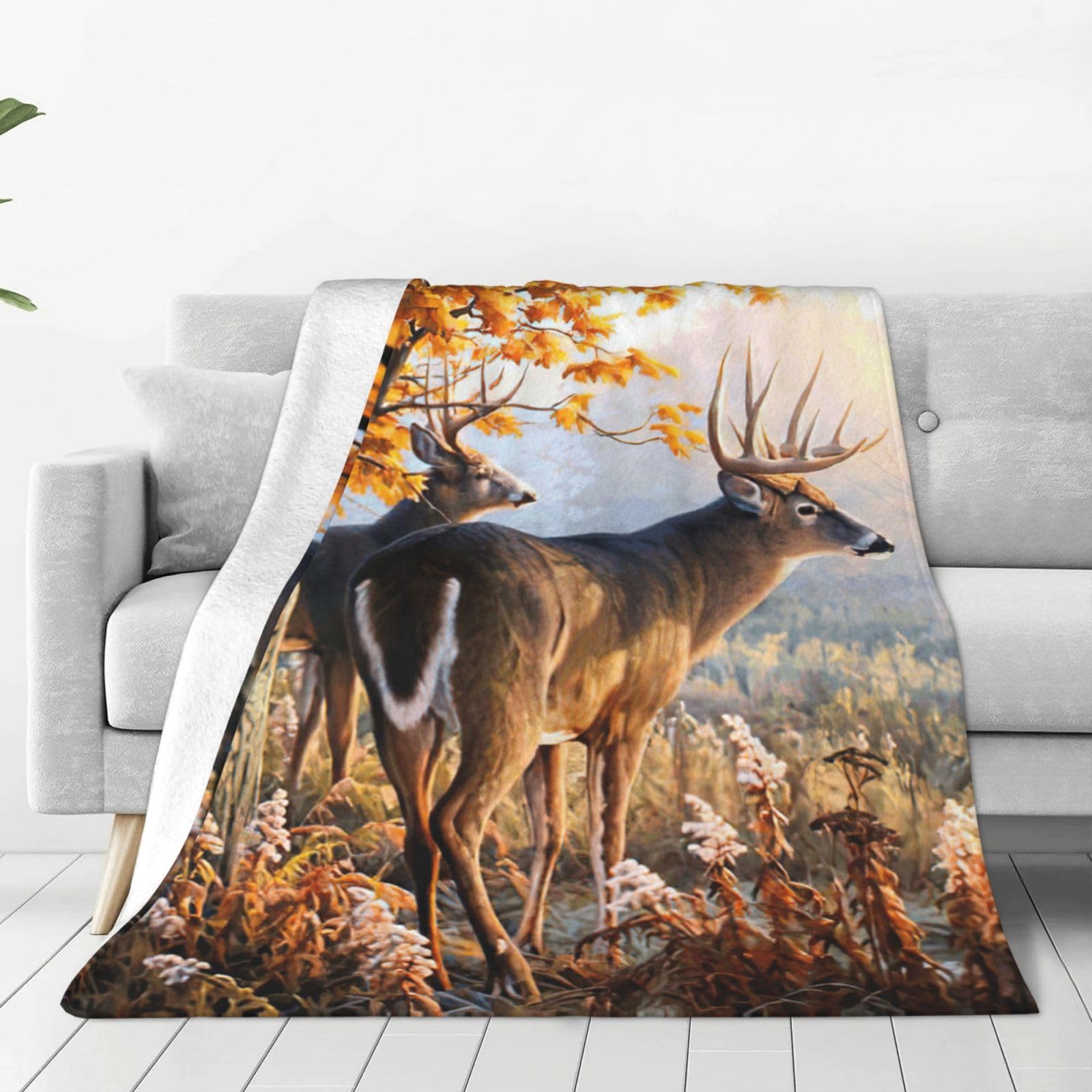 Couverture polaire en flanelle légère motif cerf sauvage pour lit et canapé