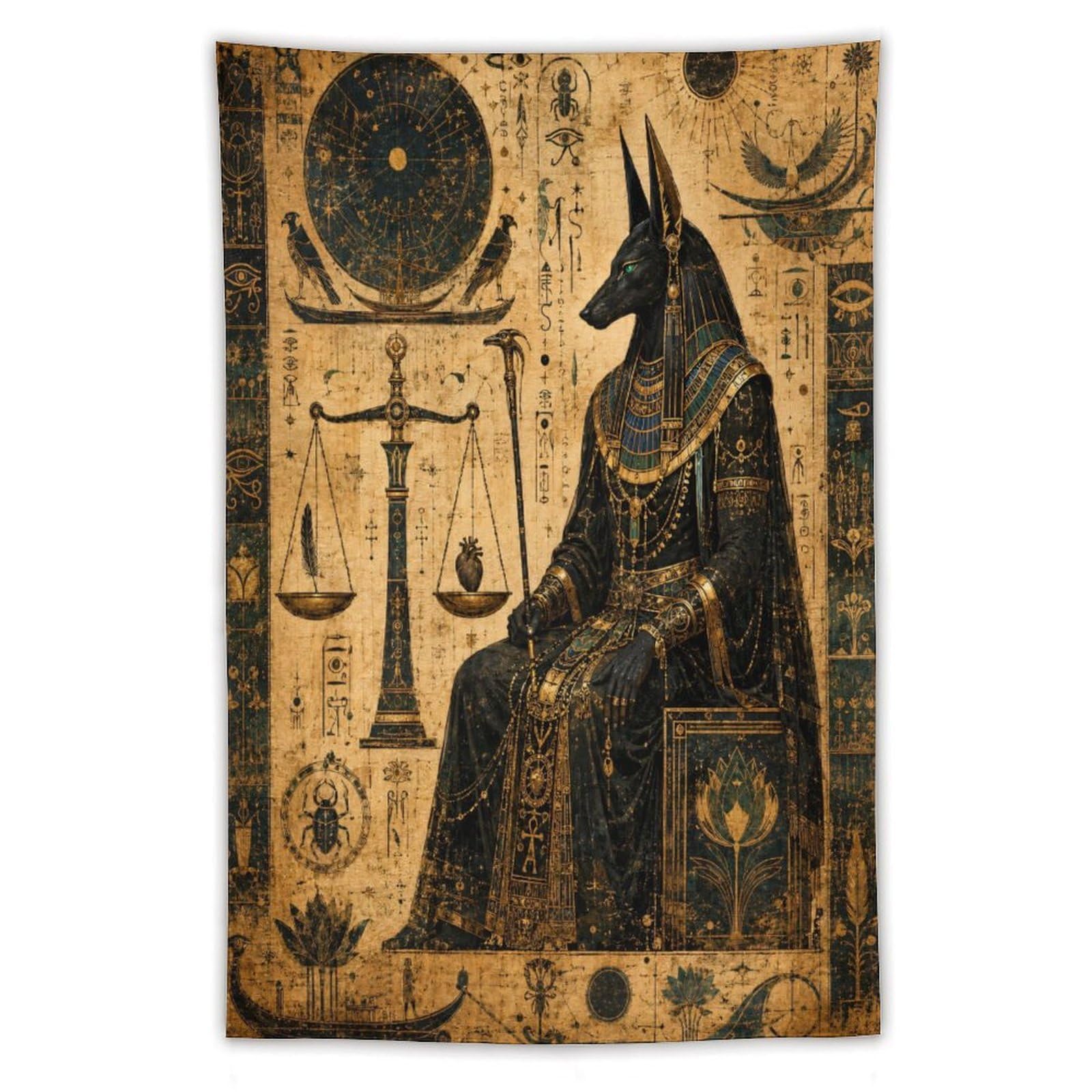 W7C8U2X3 Anubis Scales Egyptian Wall Tapestry, Detailed Illustration