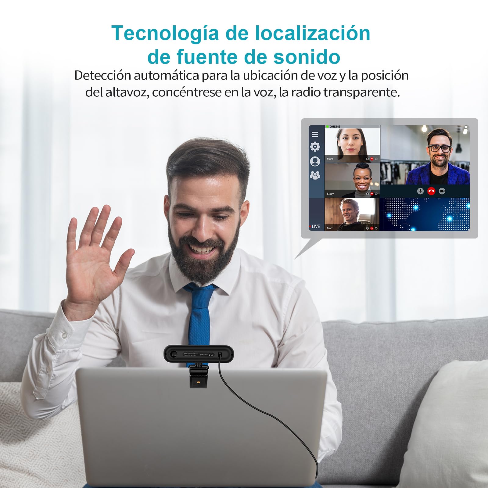 3 en 1 Webcam - 2K HD USB C Webcam con Micrófonos, Altavoz y Cubierta de Privacidad, Enfoque Automático Cámara Web para PC, Conferencias con Zoom/Skype/Teams, Conecta y Reproduce