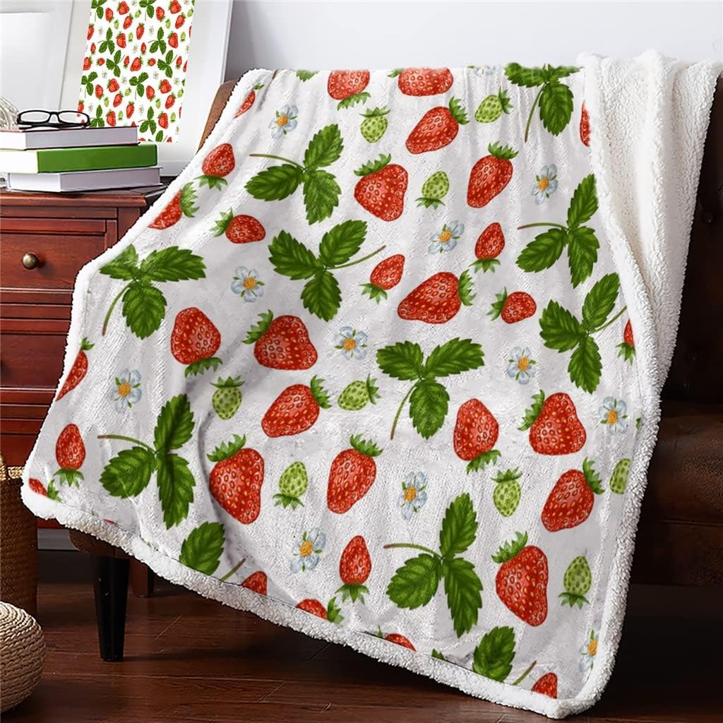 Strawberry Leaf Repeat Sherpa Blanket Velvet Flannel Bedspreads Office Nap Throw Sofa Cover Bedding