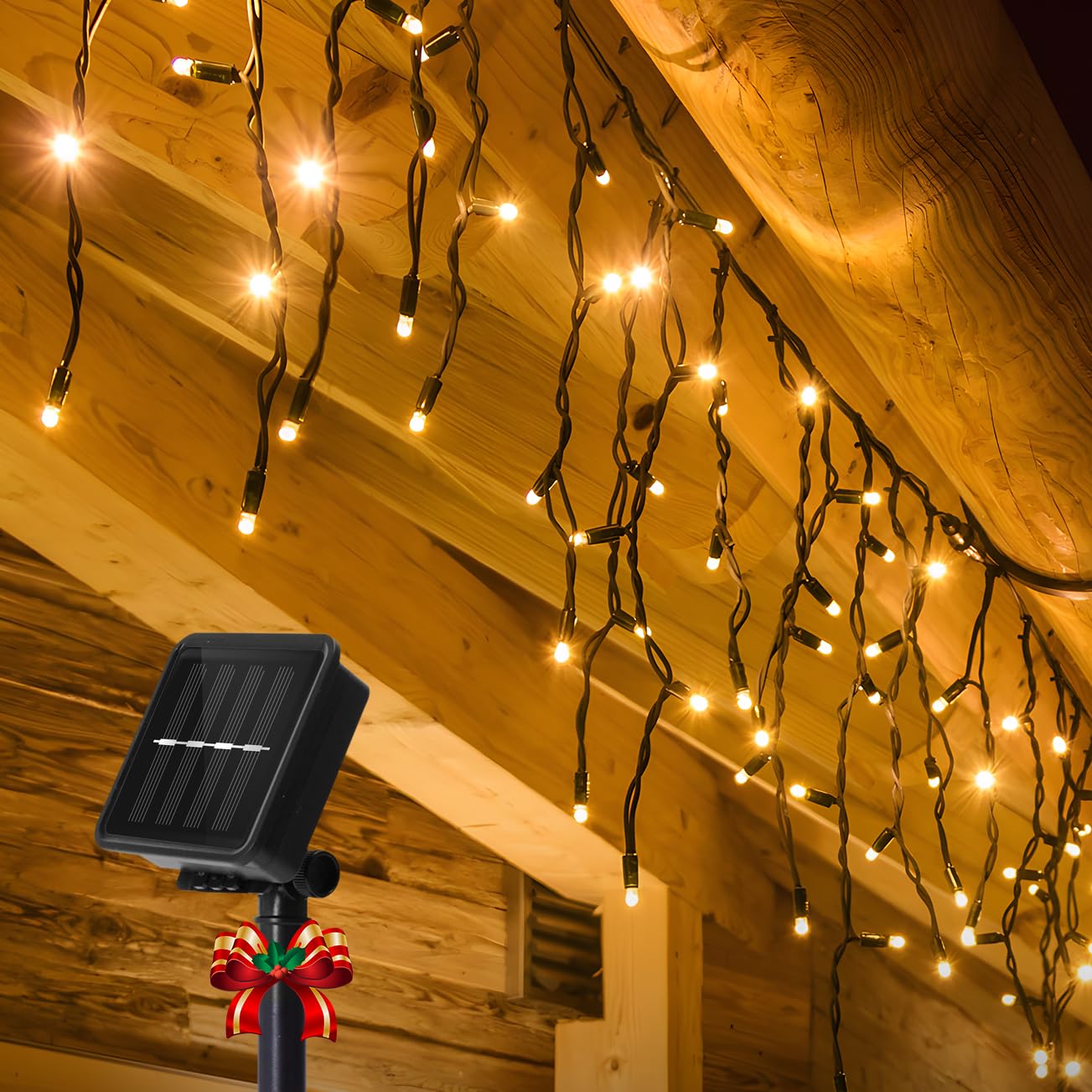 Aigostar Cortina Luces Navidad Exterio Para Exteriores, 3M+5M*0.6M 100 LED 8 Modos, Luces Navidad Cortina IP65 Luces LED de Cortina de Carámbano Para Bodas, Fiestas, Navidad, Blanco Cálido(1)