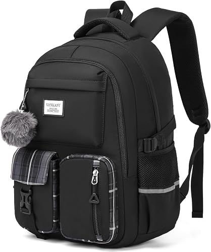 School Backpack for Teen Girls, Big Student Laptop Backpack Aesthetic Bookbags for College Women Elementary Middle High School Travel Mochilas Escolares, Black