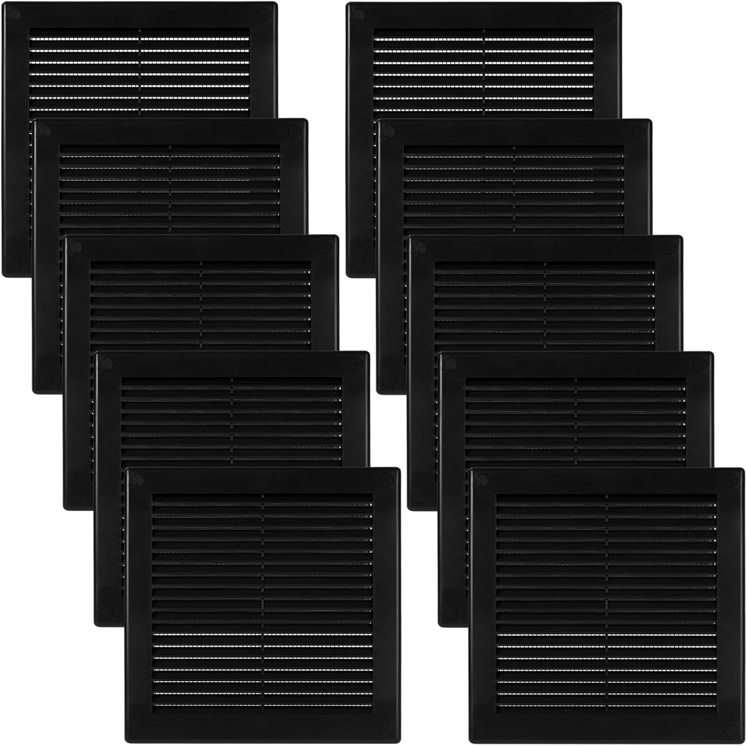 Vent Systems 6'' x 6'' Inch Black Soffit Vent Cover Pack of 10 Flat Square Air Vent Louver