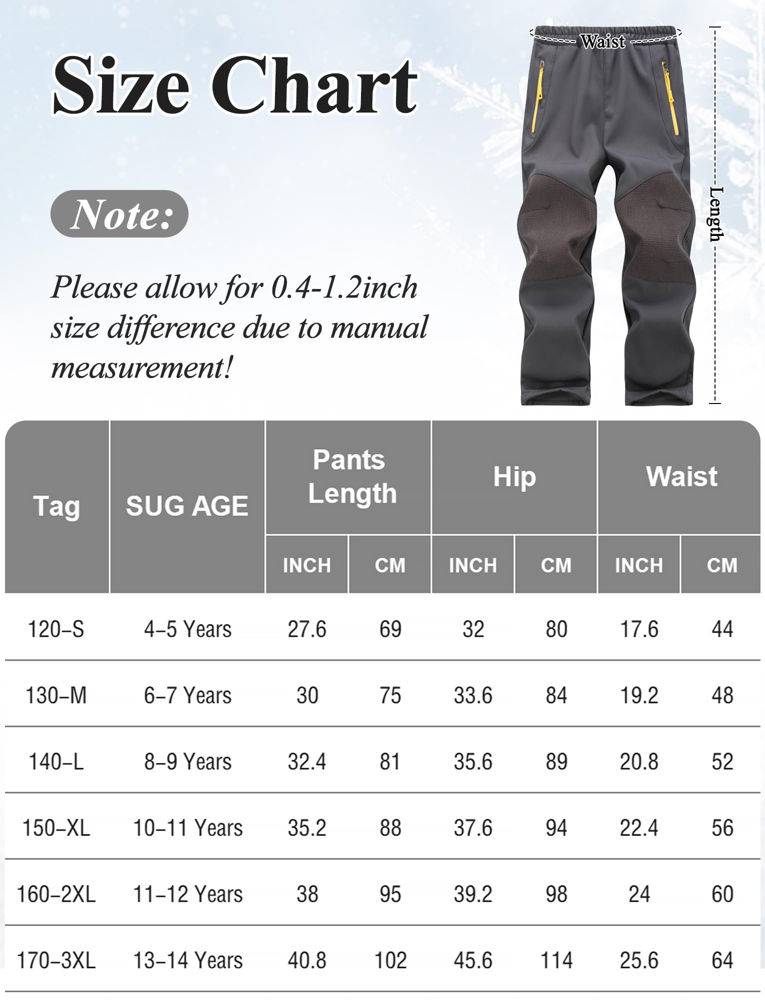 Maeau Garçon Fille Pantalon Doublé Polaire Imperméable Pantalons Softshell Chaud pour Enfant 4-14 Ans Vêtements Thermique de Randonnée Ado Pantalones Hiver Outdoor de Ski