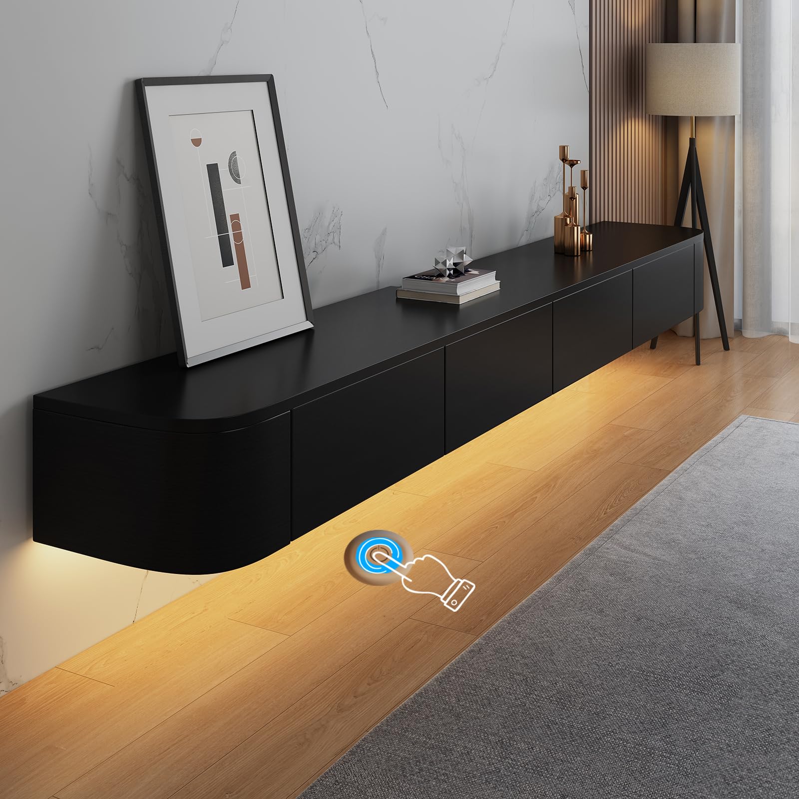 HZAPFUE Floating TV Stand - Wall Mounted Media Console with 2 Drawer, Floating Entertainment Center TV Cabinet, Wall Mounted Audio/Video Shelf for