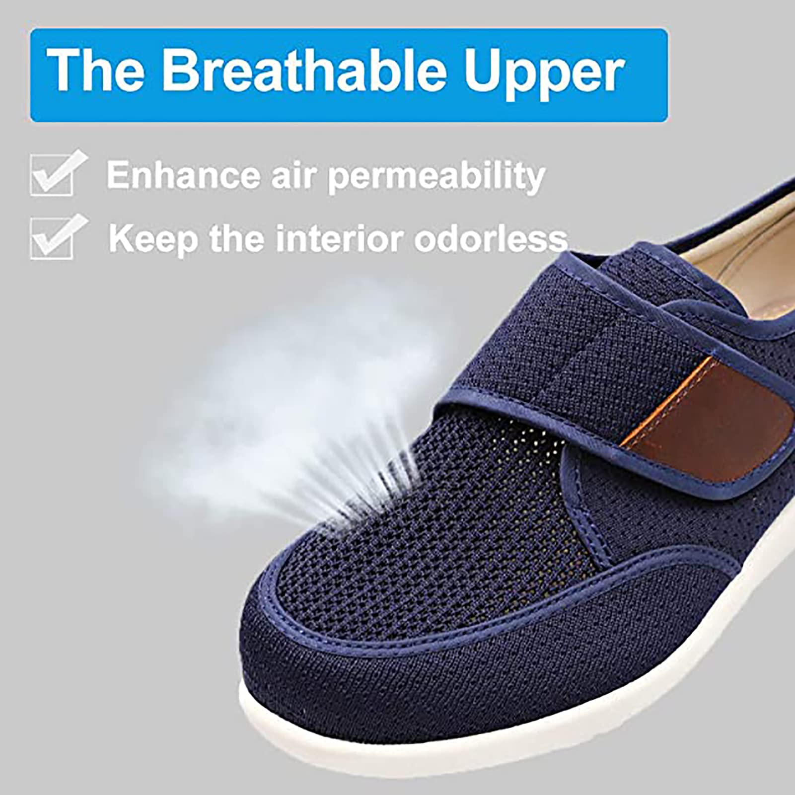 Hombres Zapatos Para Edema Diabético Ligero Caminando Respirable Zapatillas Anchas Correa Ajustable Cierre Para Ancianos, Pies Hinchados, Fascitis Plantar,Gray04,51