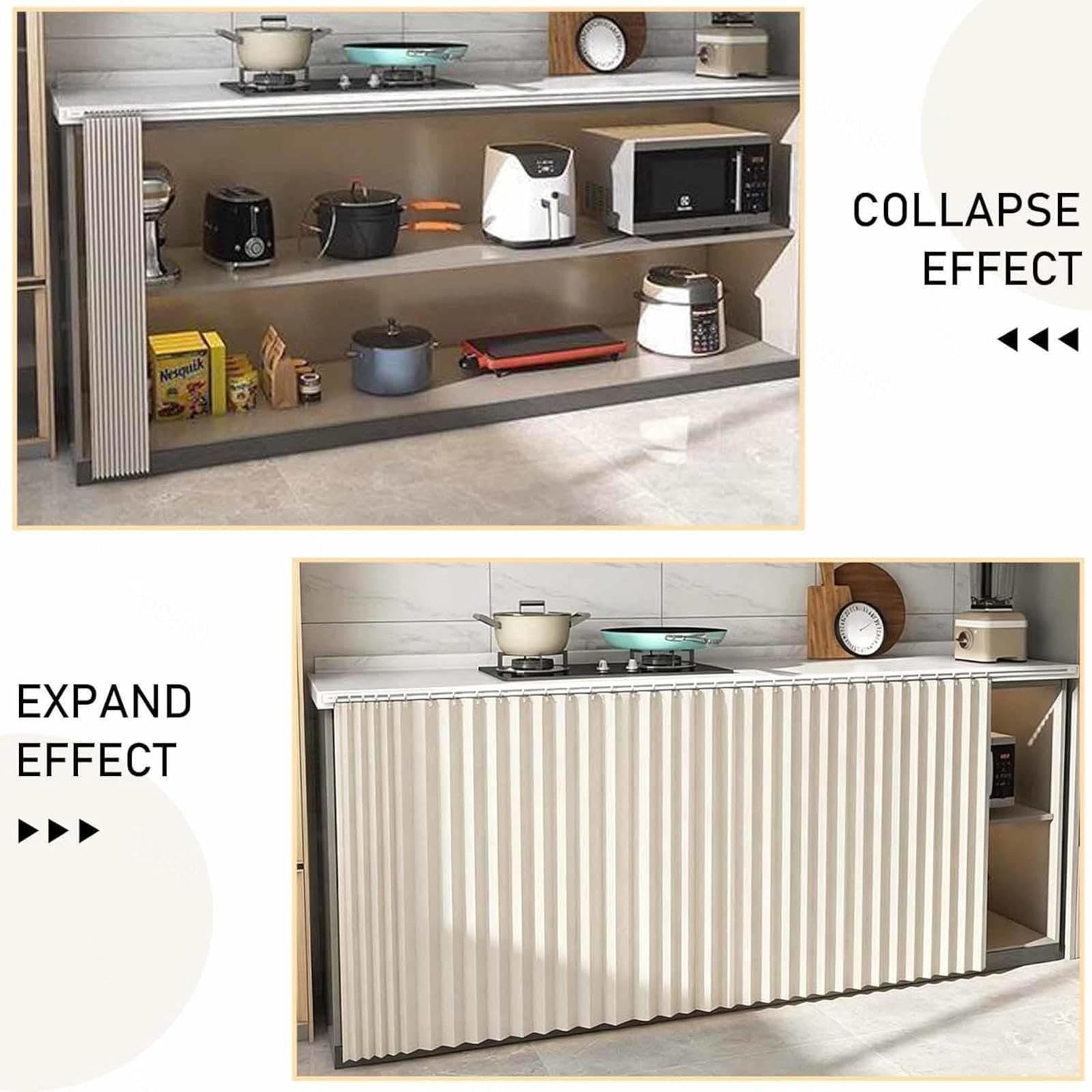 Regal Vorhang Mit Schiene,Vorhang Schrank Selbstklebend,schiebegardinen Schiebevorhang Mit Schlaufen Schrankvorhang Zum Schieben Vorhang Für Offenes Regal,Beige-W130cm/H150cm