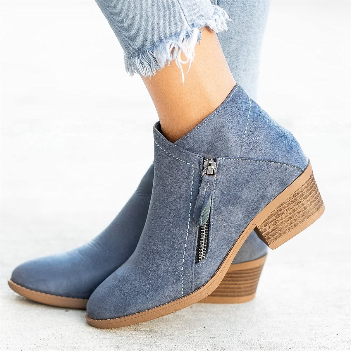 Generisch Moda de las mujeres sólido costura gruesa cremallera tobillo botas cortas invierno zapatos señoras caliente botas
