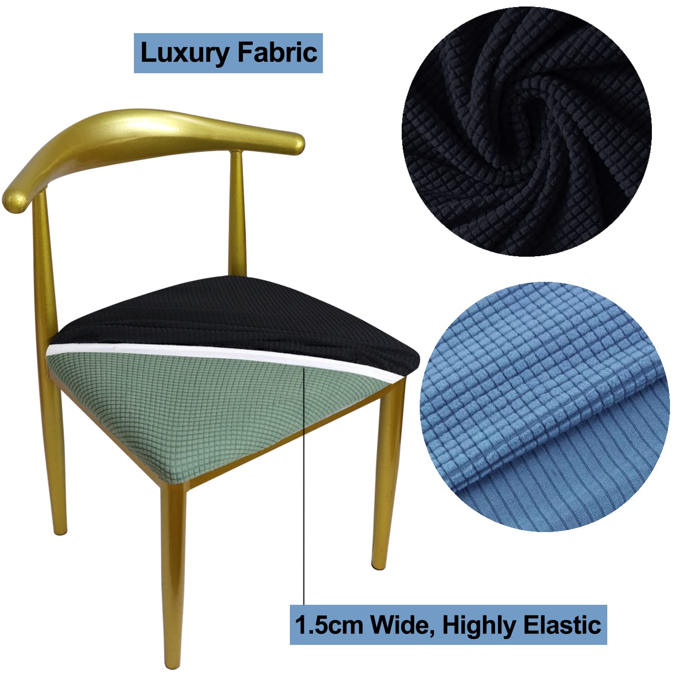 Coprisedile Sedia Rotondo Coprisgabello Rotondo 36-50cm Coprisgabello Elastico,Tessuto di Lusso, Elastico Antirughe Lavabile e Antipolvere (Nero, 4)