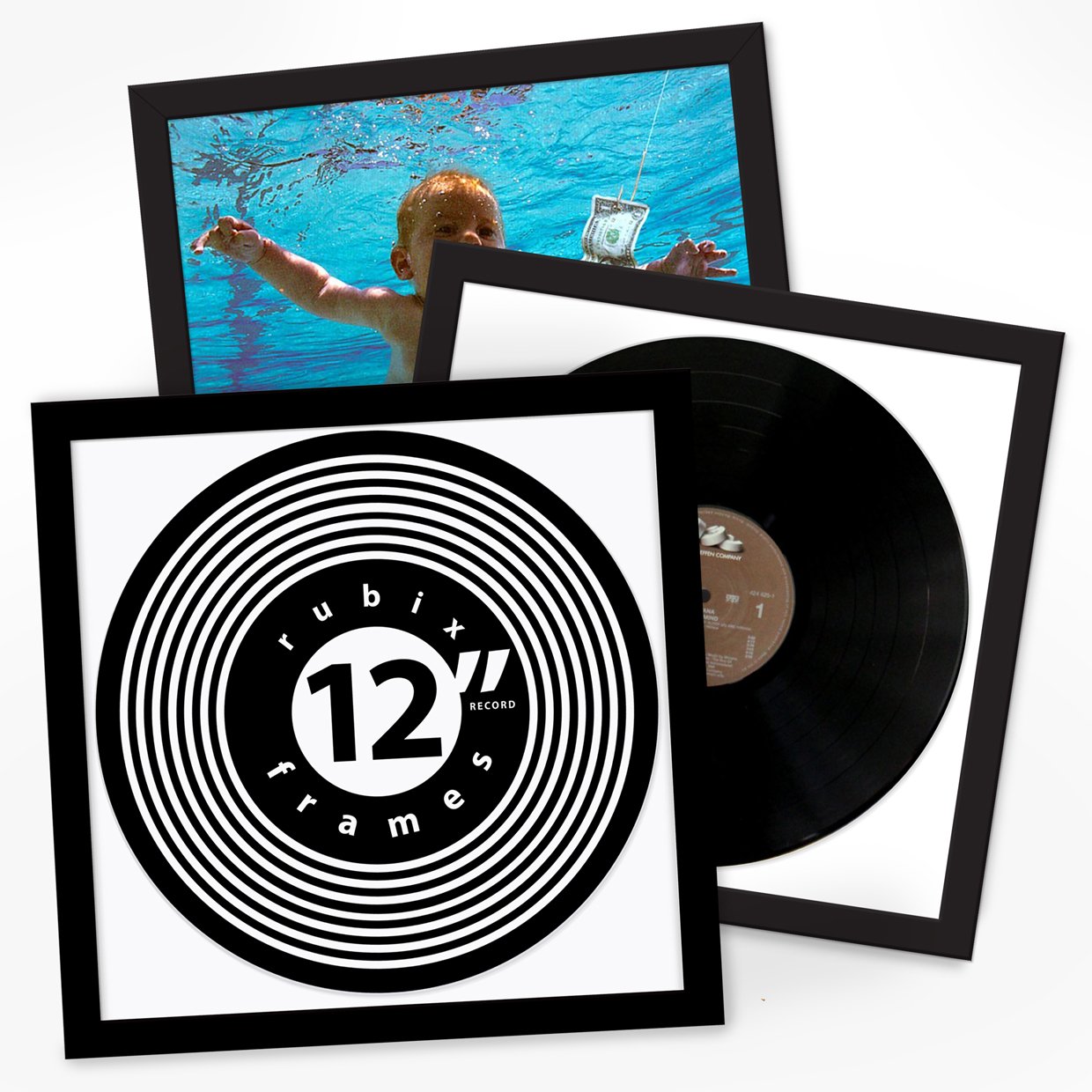 12” Inch Vinyl Record Frame - BLACK - Quality Wooden Picture Frame with Acid Free Mount and Conservation Backing - Handmade to Order in England, Devon, UK by RUBIX FRAMES