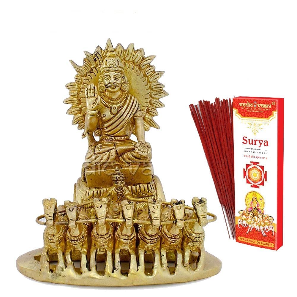 Vedic Vaani Brass Sun Surya Narayana Chariot Idol Surya