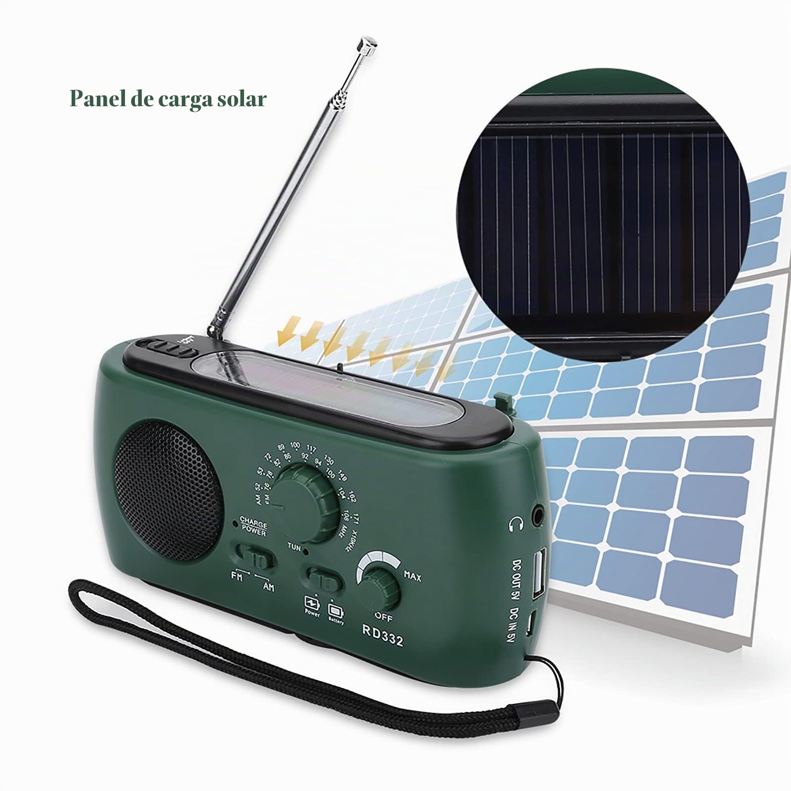 Radio Solar de Cuerda, Radio de Manivela Am/FM con Linterna LED Cargador de Teléfono de Emergencia para el Hogar Y Acampar Al Aire Libre, Senderismo