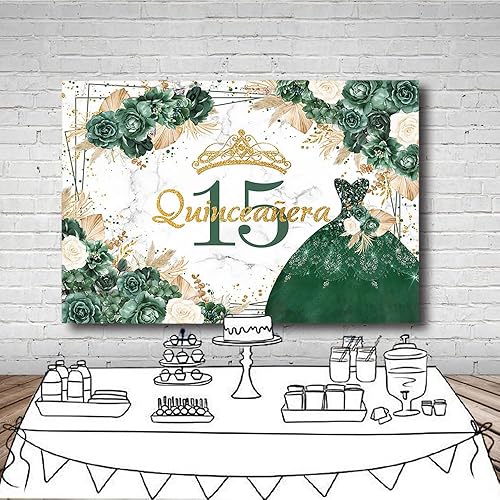 Miniatura 4 de MEHOFOND Telón de fondo bohemio floral de quinceañera de cumpleaños 15 para niñas, rosa verde, hierba de las pampas, Mis membrillo Anos, decoración