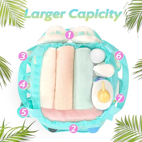 Miniatura 7 de Organizador de ducha de malla portátil, esencial para dormitorio universitario, niñas y chicos, bolsa de ducha azul de gran capacidad para baño,