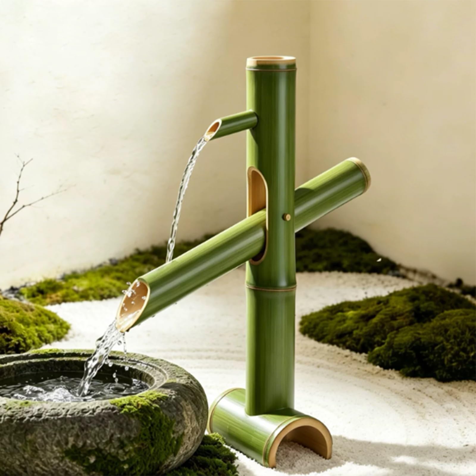 Indoor Outdoor Bamboo Fountain, Bamboo Traditional Japanese Rocking Water Fountain, Zen Garden Decor with Water Pump, for Garden Terrace Pond(50cm)