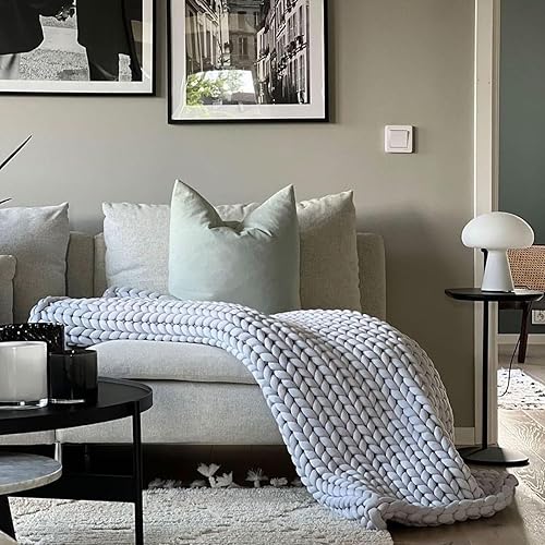 Miniatura 9 de Weighted Idea Manta de punto con peso tamaño Queen (60 x 80 pulgadas, 15 libras, gris claro) Manta gruesa hecha a mano Minky para adultos, suave y