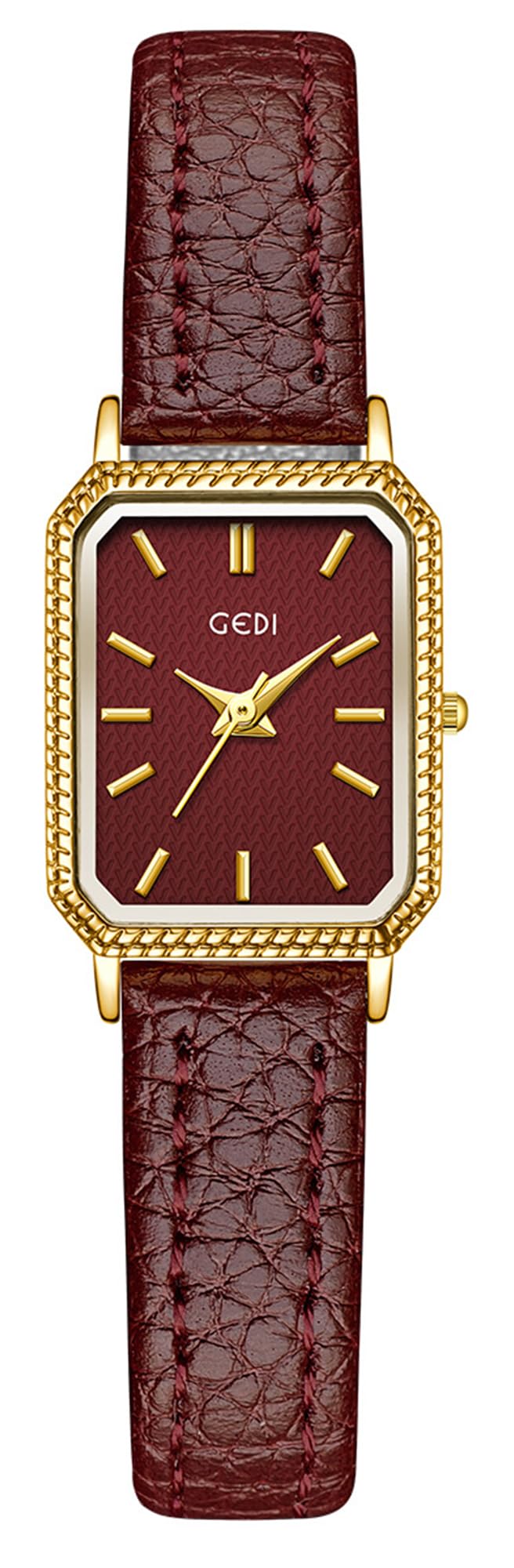 Gosasa Orologio da polso da donna, vintage, rettangolare, piccolo, al quarzo, analogico, con cinturino in pelle testurizzata, resistente all'acqua fino a 30 m