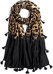 QIUTIMIY Scarf for Women Lightweight Soft Floral Leopard Printed Scarves Fall Winter Fashion Shawl Wrap with Fringe