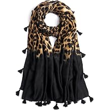 QIUTIMIY Scarf for Women Lightweight Soft Floral Leopard Printed Scarves Fall Winter Fashion Shawl Wrap with Fringe
