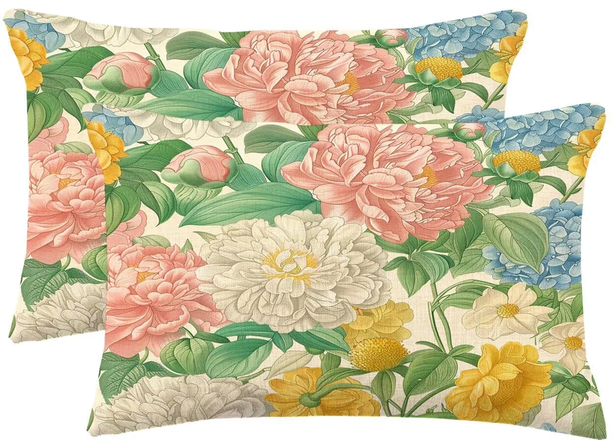 Housse de coussin de decoration salon en lin haut de gamme motif floral m170