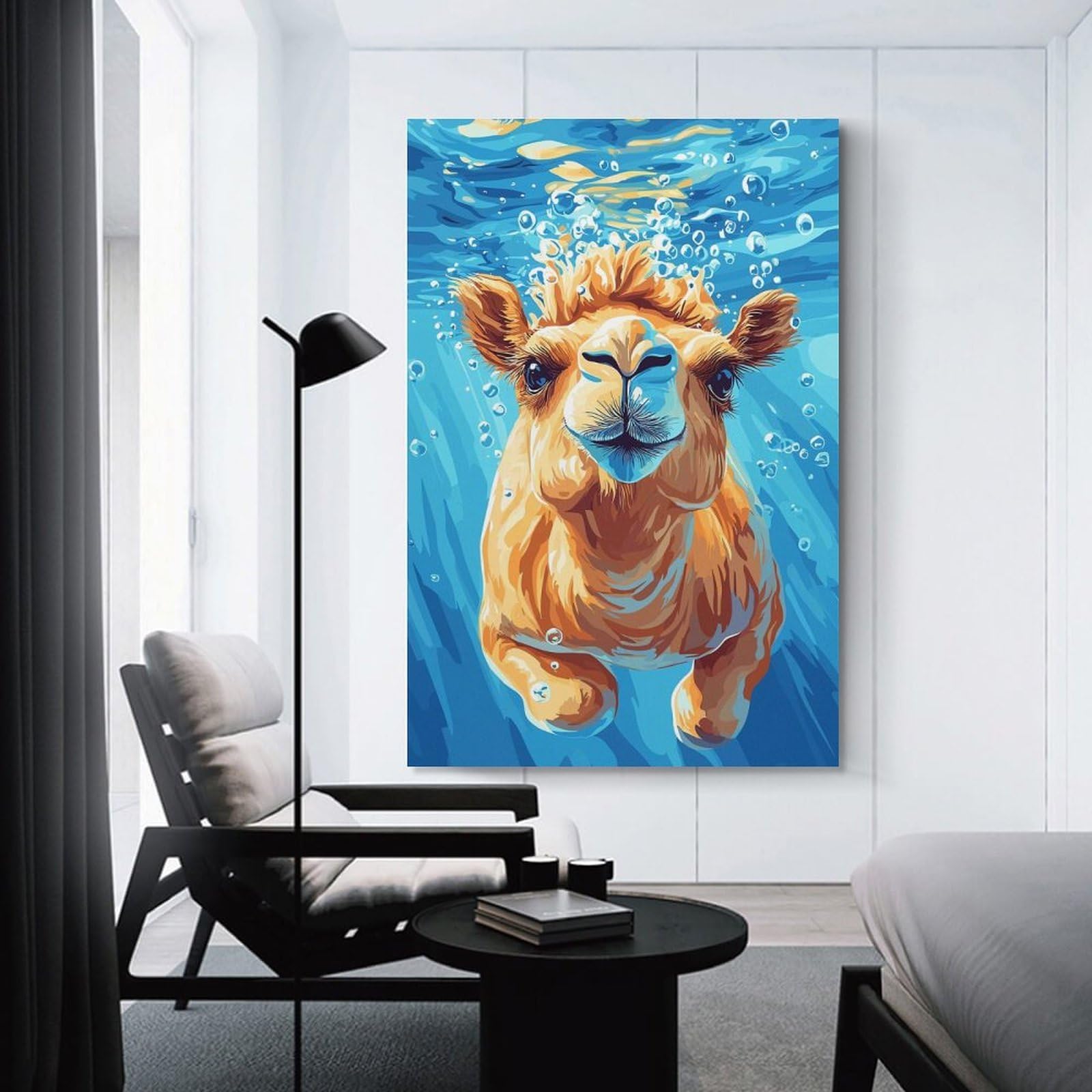 Junmoney Unframe-Style-11 Canvas Art Print Underwater Camel Portrait, 24X36inch(60X90cm), For Contemporary Homes, Apartments Or Offices, Decorative Canvas Decor For Home Updates