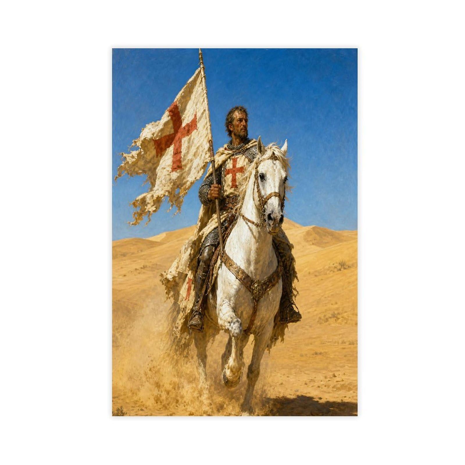 H3b8u2y5 Unframe-Style-20 Crusader Knight Canvas Wall Art, Renaissance Art Entryway