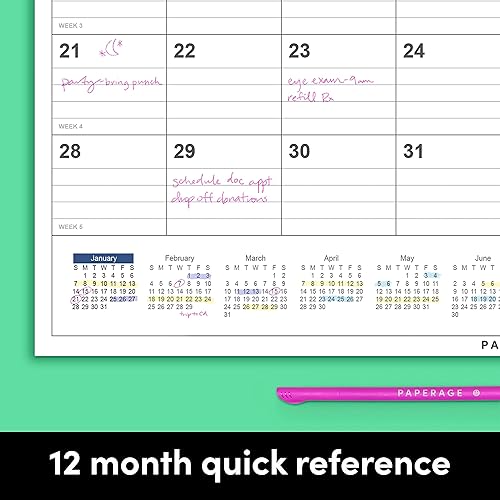 Miniatura 8 de PAPERAGE Calendario 2024-12 meses (negro y blanco), calendario minimalista de pared y escritorio con vistas mensuales y planes anuales, grande (17 x